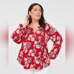 Lane Bryant Red Swing Split-Neck Knit & Woven Top Women's Plus Size 18/20 - 2X